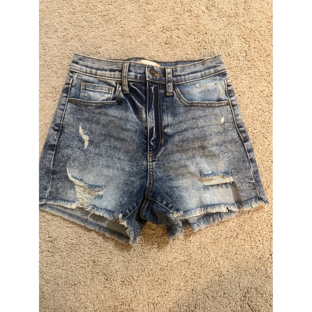 Altar'd State High Rise Distressed Denim Shorts Medium Wash Blue Womens Size S